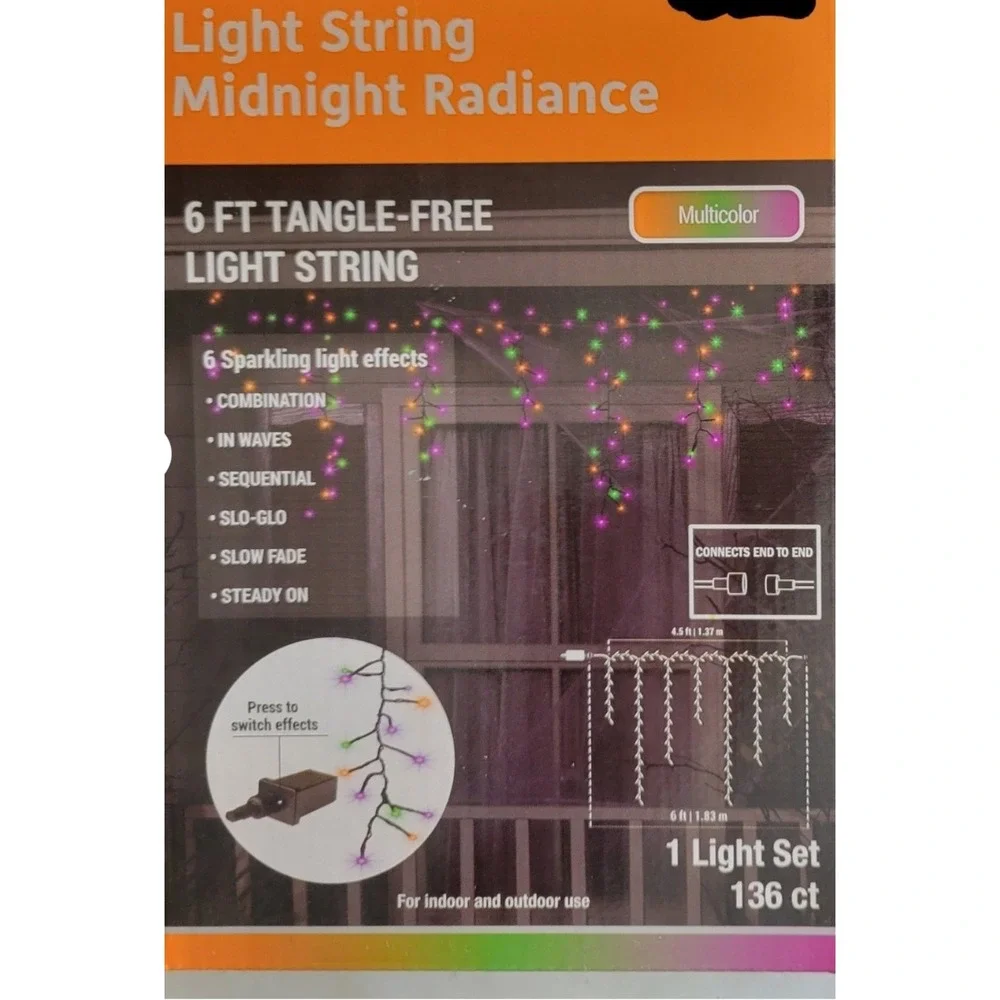 Led GEMMY‎ ICICLE LIGHTS PURPLE, ORANGE, GREEN Midnight Radiance 6ft Halloween